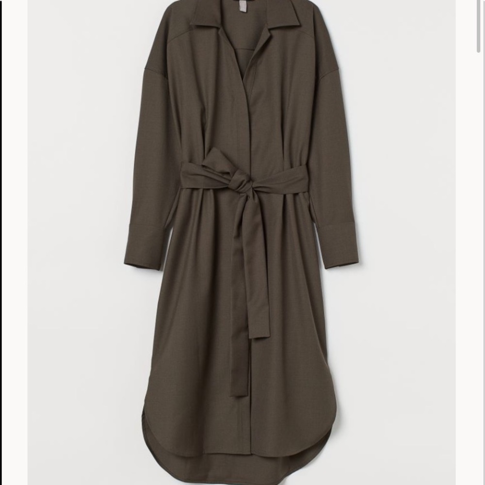 H&M Wool Trench Dress | Dark Khaki Green, Size 8